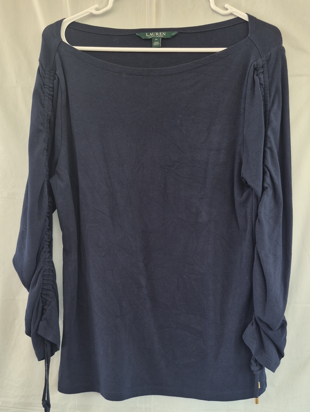Lauren Ralph Lauren Navy Ruched Long-Sleeve Tee